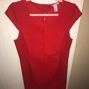 Red Ribbed Short Sleeve Bandage-Style Dress